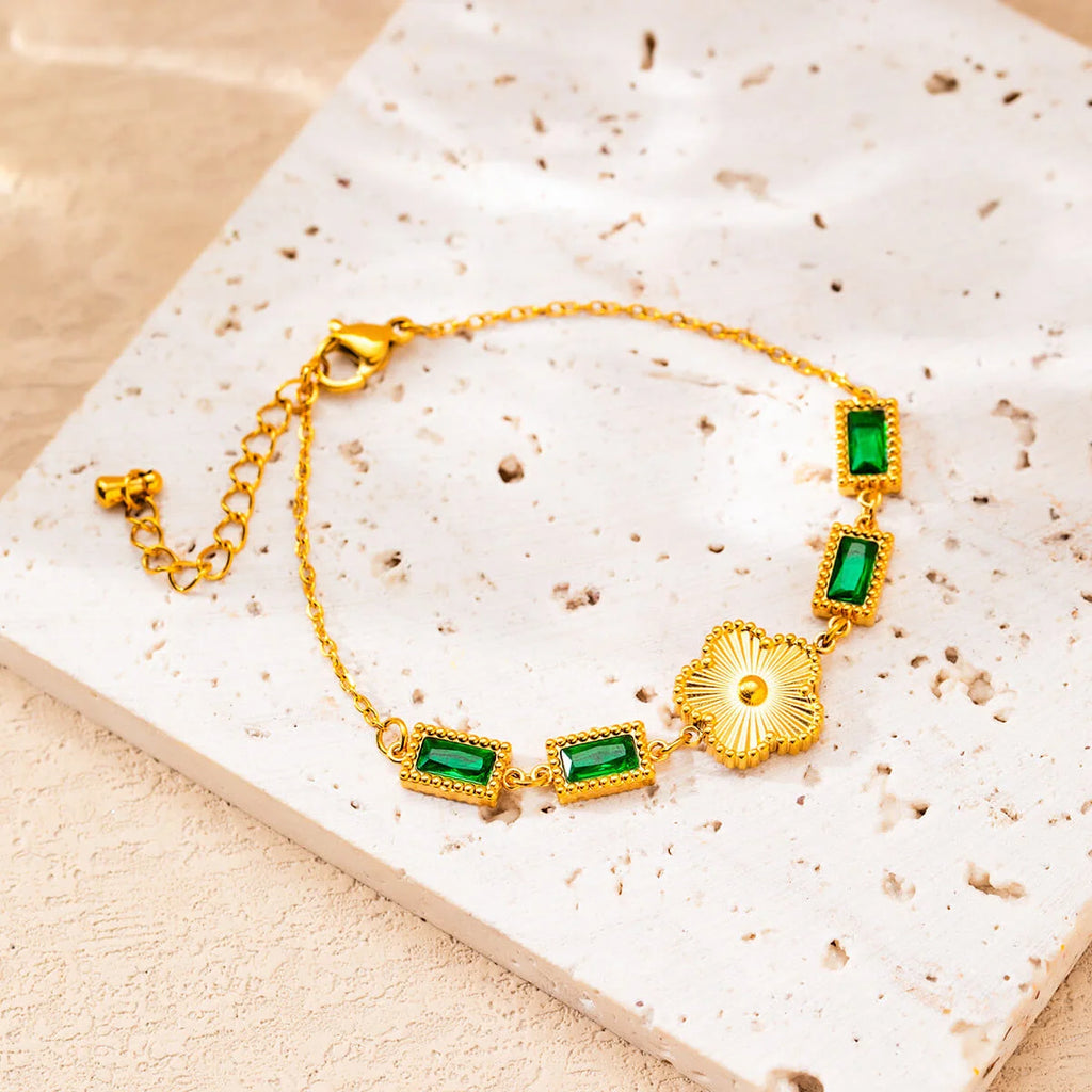 Γυναικείο Βραχιόλι Gold Emerald Squares Bracelet