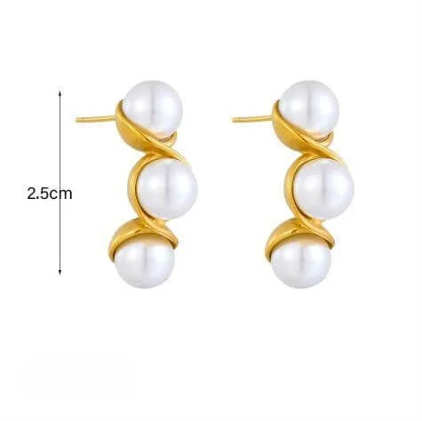 Γυναικεία Σκουλαρίκια Triple Pearl Earrings Gold