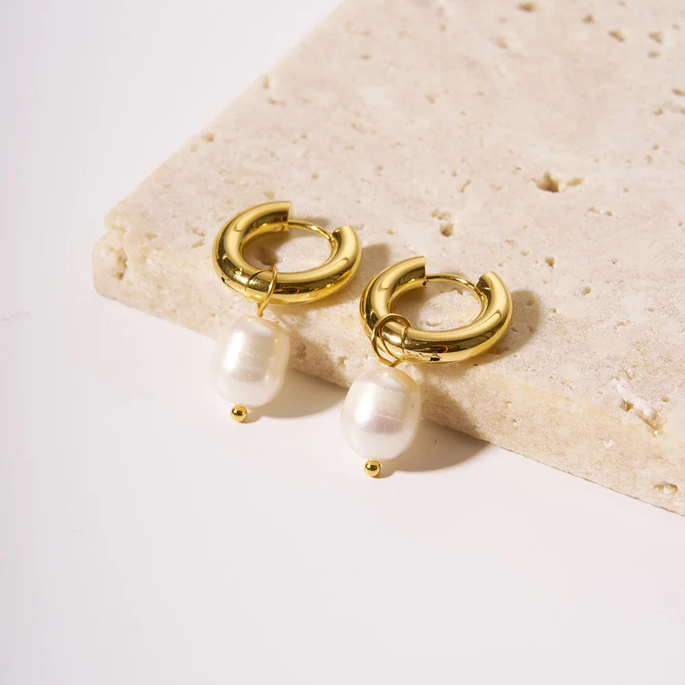 Γυναικεία Σκουλαρίκια Gold Una Pearl Hoops