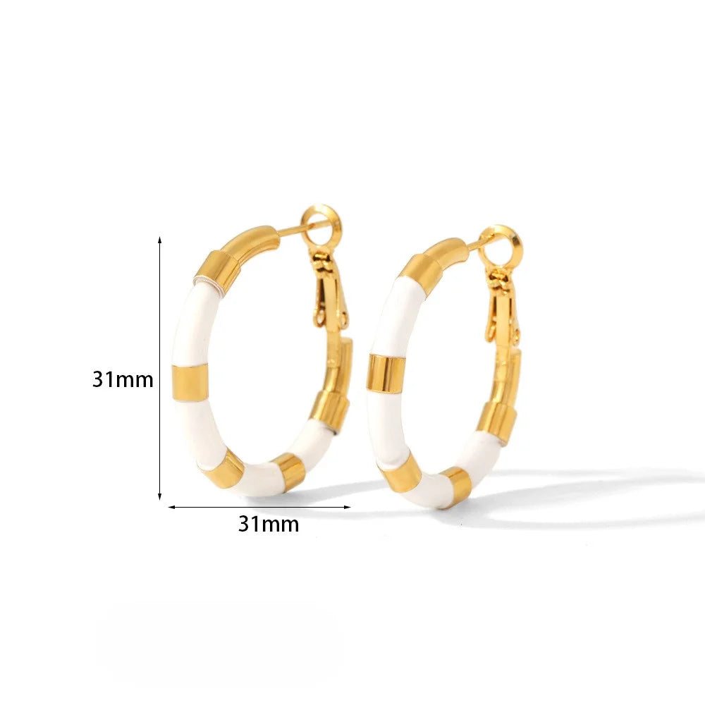 Γυναικεία Σκουλαρίκια Gold Hoops White Enamel