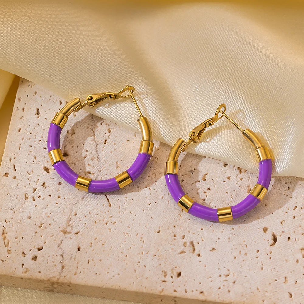 Γυναικεία Σκουλαρίκια Purple Hoops Gold Earrings