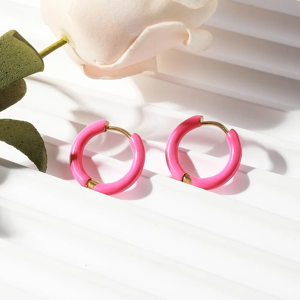 Γυναικεία Σκουλαρίκια  Pink Classic Hoops Gold Earrings