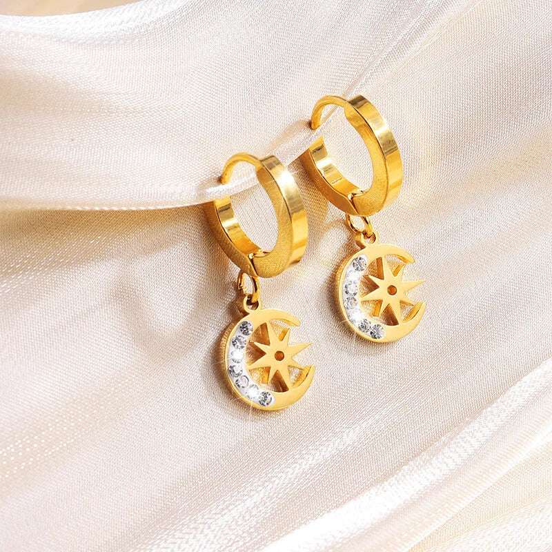 Γυναικεία Σκουλαρίκια Gold Shiny Moon Earrings