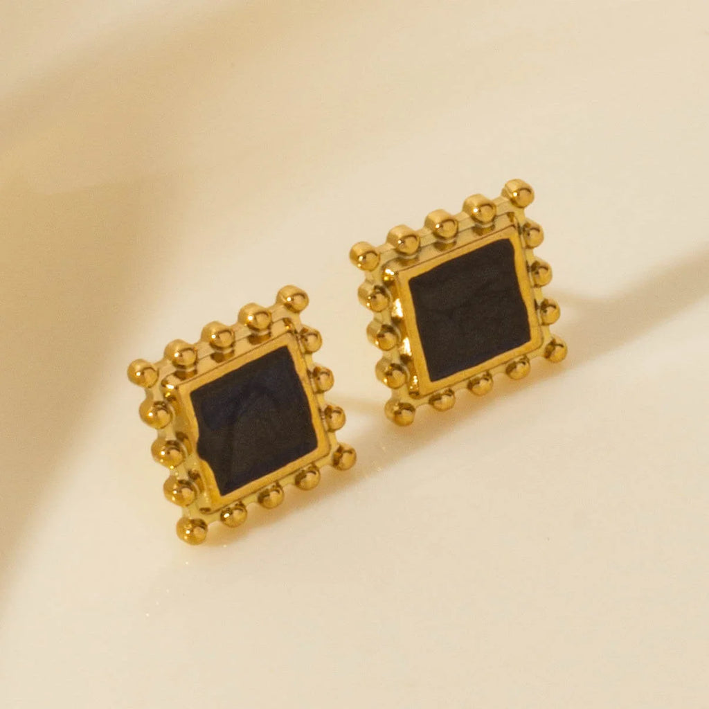 Γυναικεία Σκουλαρίκια Gold Black Square Earrings