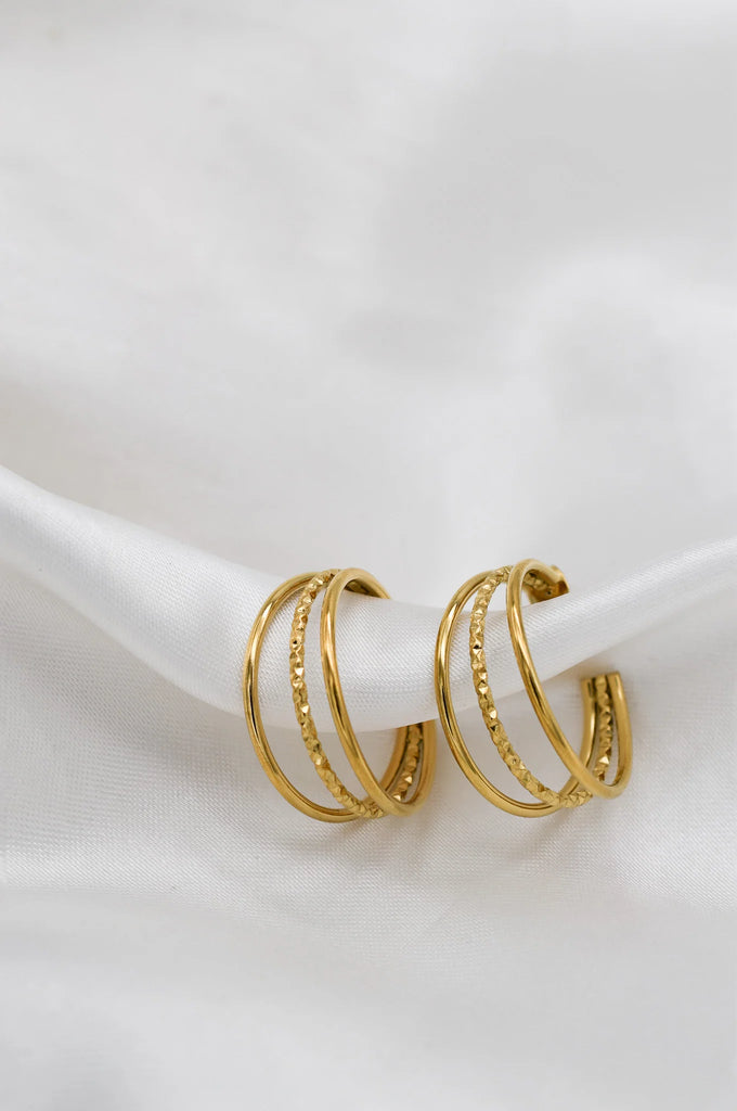 Γυναικεία Σκουλαρίκια Gold Triple Line Earrings