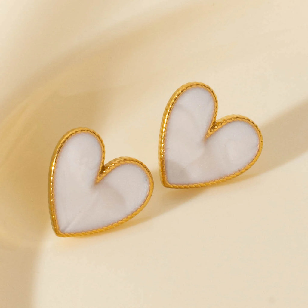 Γυναικεία Σκουλαρίκια Gold Heart White Enamel Earrings