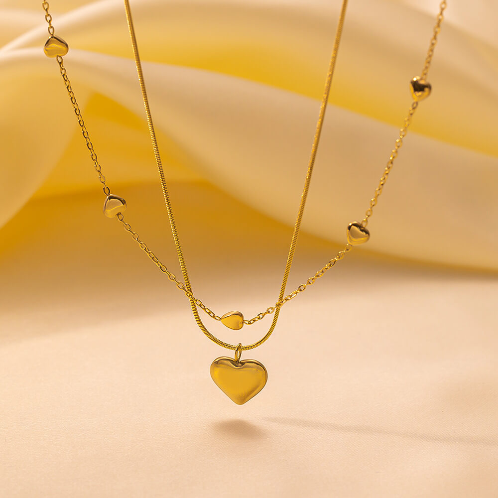 Γυναικείο Κολιέ Gold Full Hearts Necklace