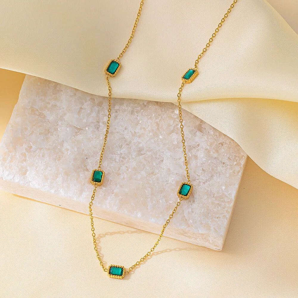 Γυναικείο Κολιέ Gold Emerald Bits Necklace