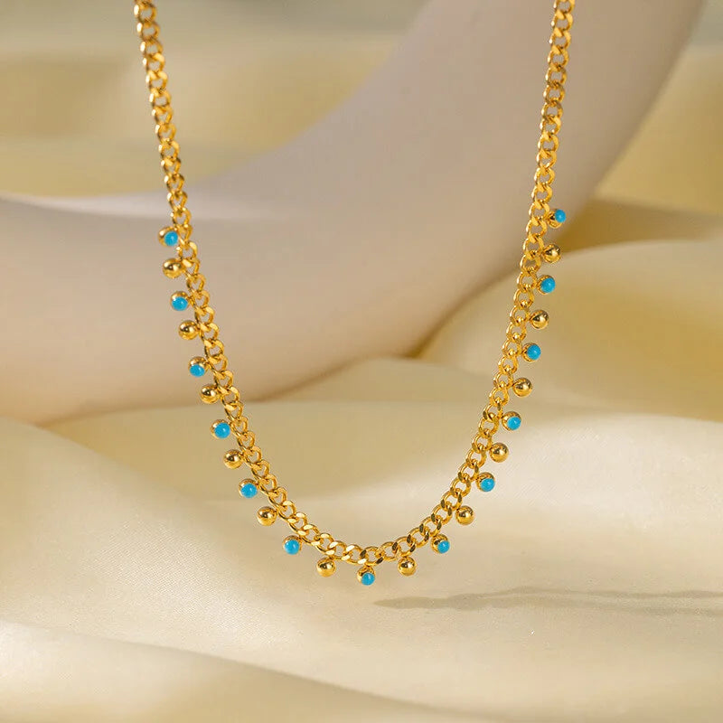 Γυναικείο Κολιέ Gold Blue Enamel Necklace