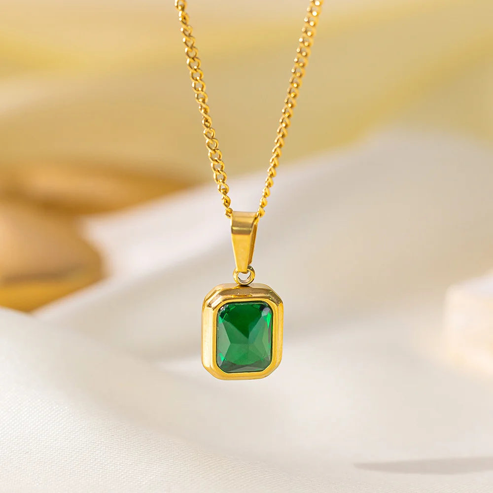Γυναικείο Κολιέ Gold Emerald Charm Necklace