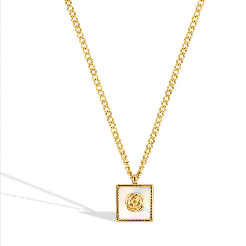 Γυναικείο Κολιέ Gold Necklace Rose Enamel