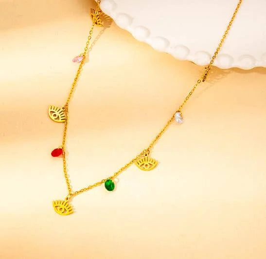 Γυναικείο Κολιέ Gold Eye Rainbow Necklace