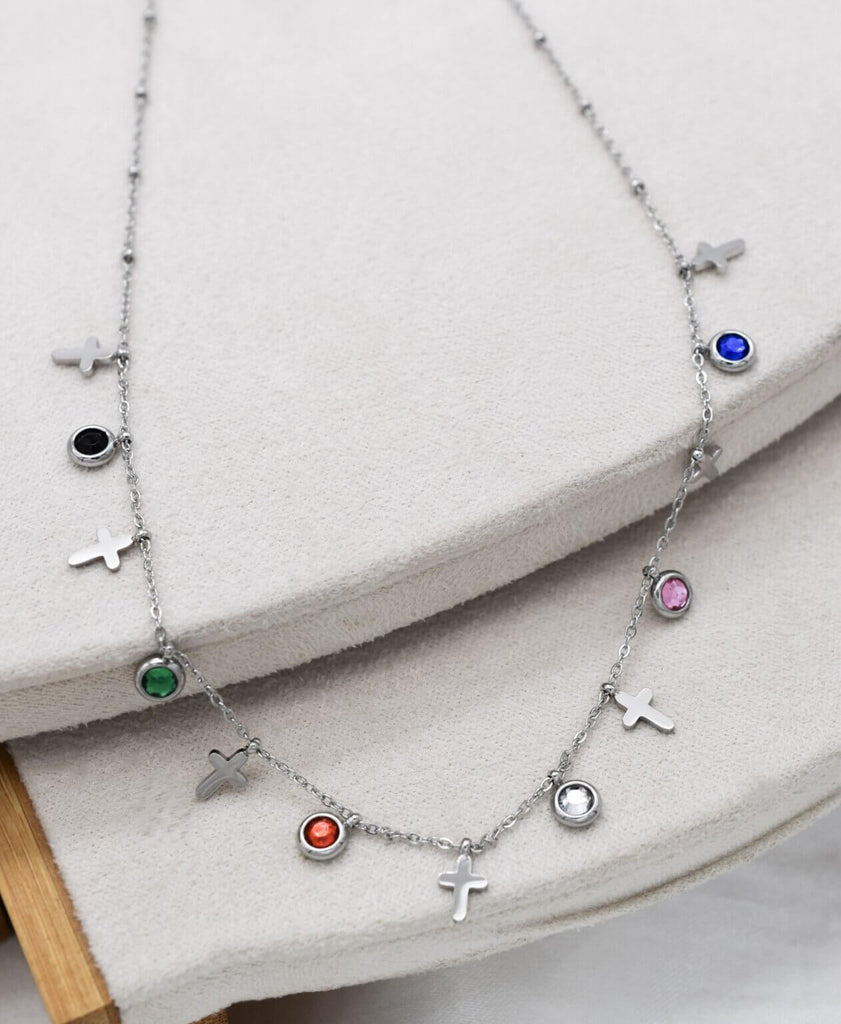 Γυναικείο Κολιέ Silver Cross Multicolor Necklace