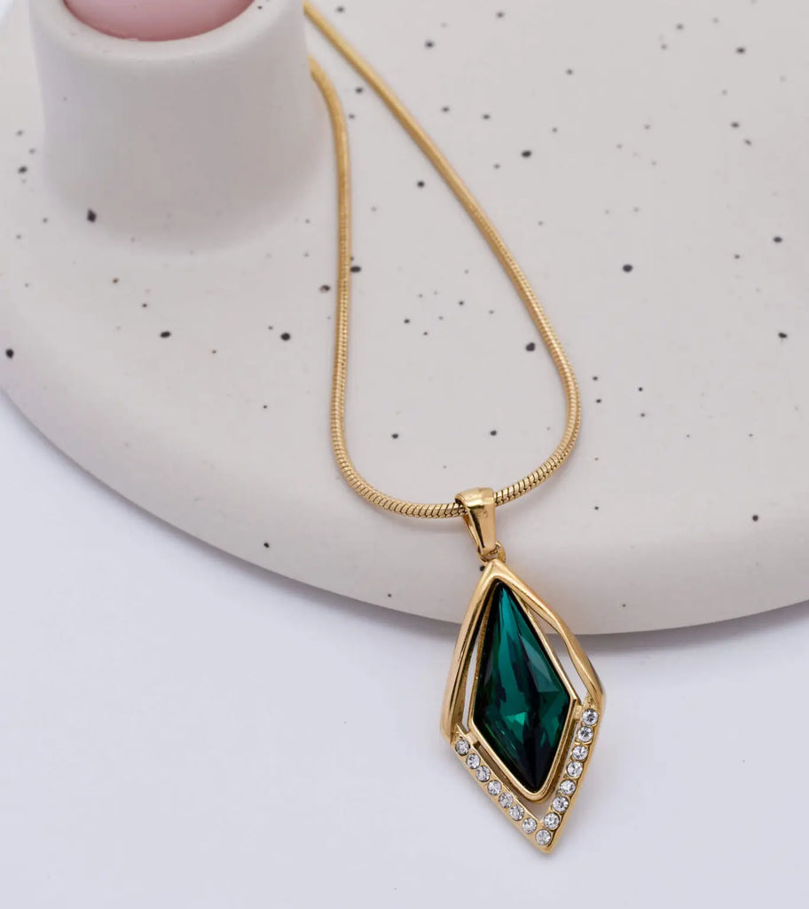 Γυναικείο Κολιέ Beauty Emerald Gold