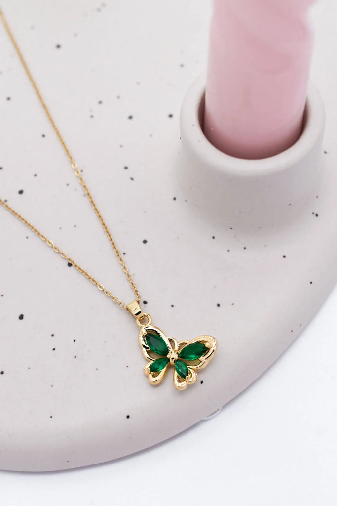 Γυναικείο Κολιέ Butterfly Emerald Gold Necklace