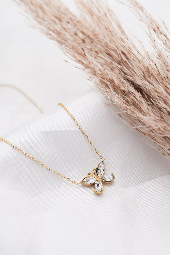 Γυναικείο Κολιέ Butterfly Clear White Gold Pendant