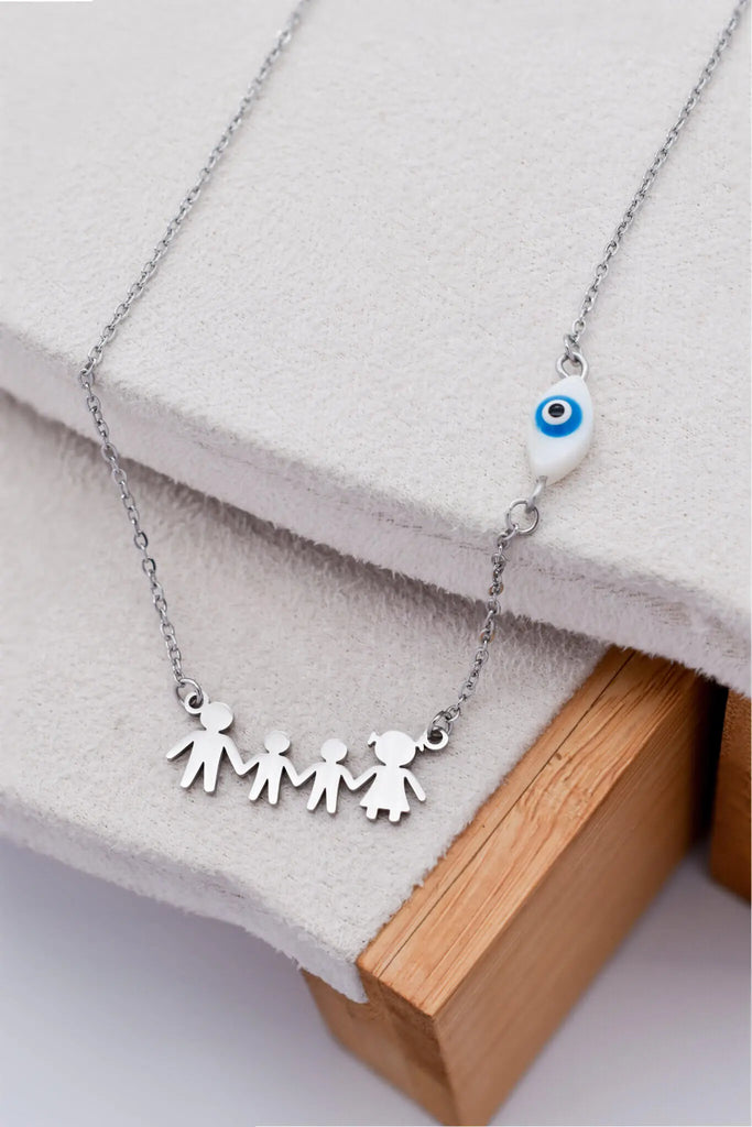 Γυναικείο Κολιέ Family 5 Silver “Μαμά-Μπαμπάς-Αγοράκι-Αγοράκι”