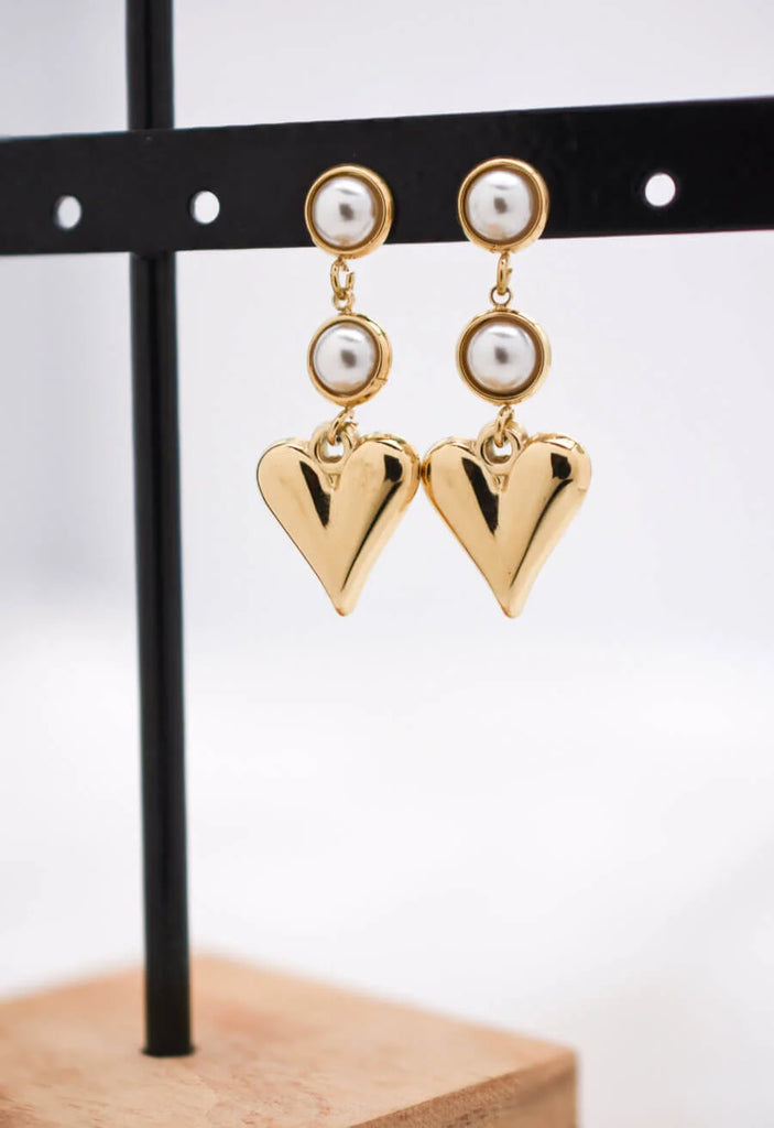 Γυναικεία Σκουλαρίκια Pearl Hearts Gold