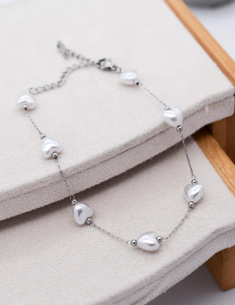 Γυναικείο Βραχιόλι ποδιού Pearly Hearts Anklet Silver