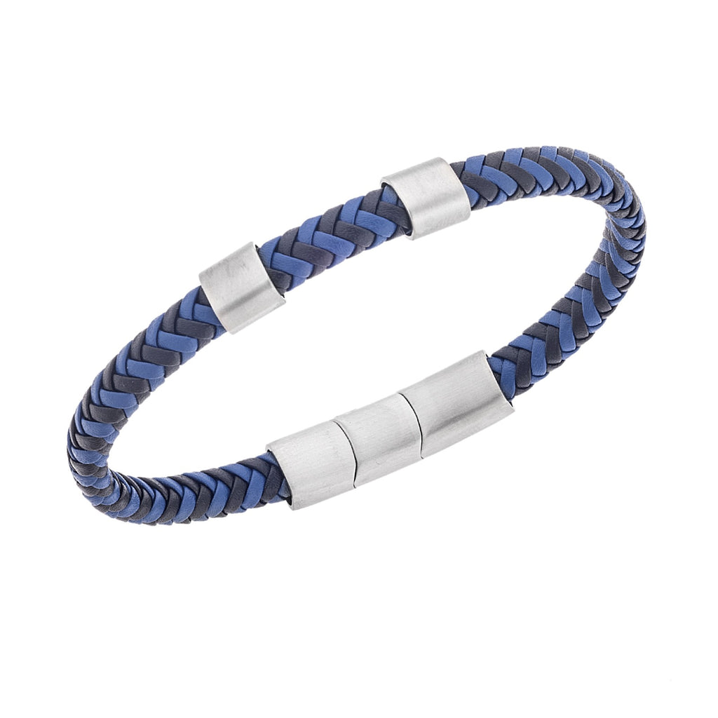 Βραχιόλι Ανδρικό  Steel Black & Blue Leather Strap