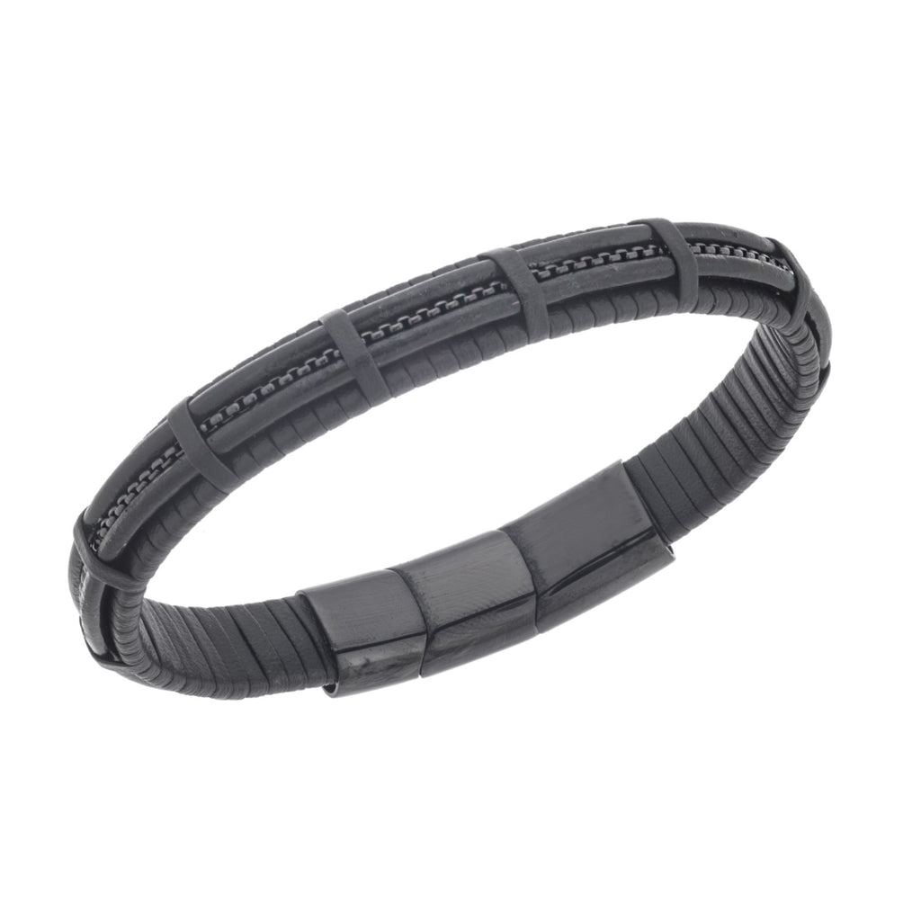 Βραχιόλι Ανδρικό  Black Leather Strap
