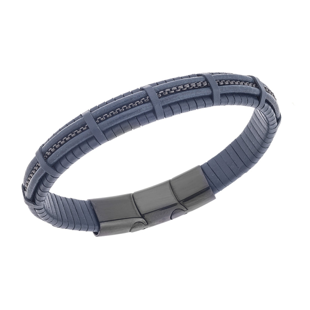 Βραχιόλι Ανδρικό  Steel Blue Leather Strap