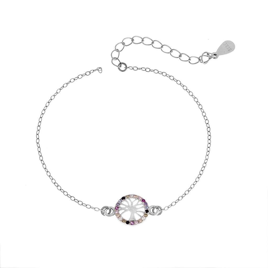 Βραχιόλι Silver 925, δέντρο της ζωής με πολύχρωμα ζιργκόν