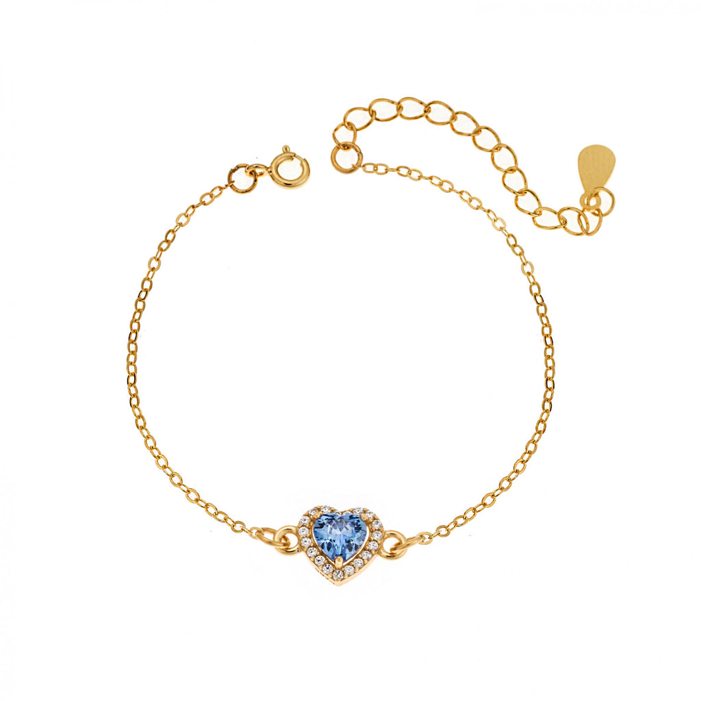 Βραχιόλι Silver 925, επιχρυσωμένη καρδιά με aquamarine ζιργκόν