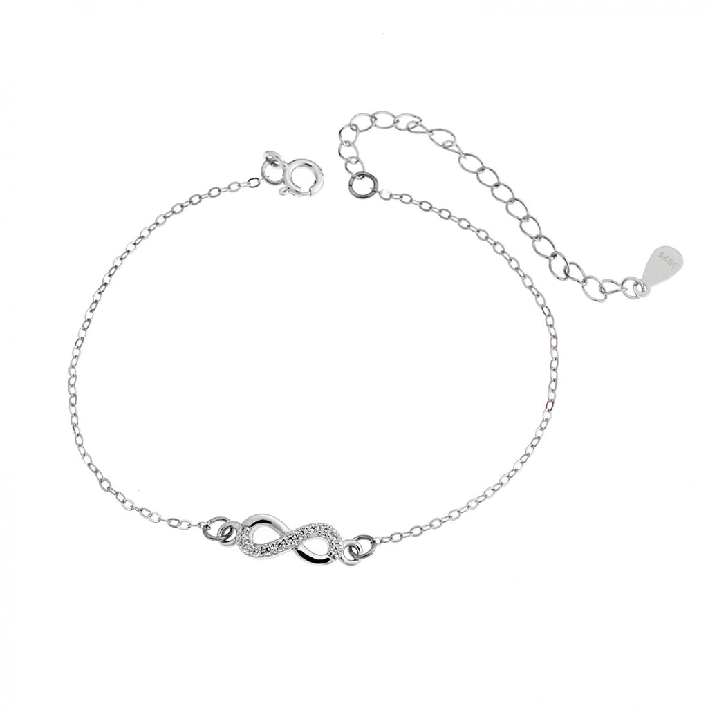 Βραχιόλι Silver 925, επιπλατινωμένο άπειρο με ζιργκόν πέτρες