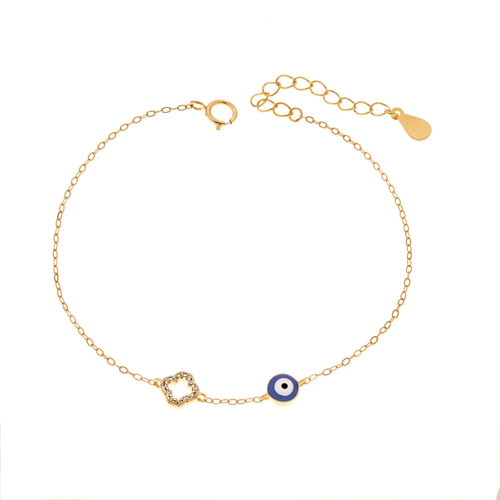Βραχιόλι Silver 925 Gold Plated, Ματάκι με σμάλτο και σταυρό με ζιργκόν