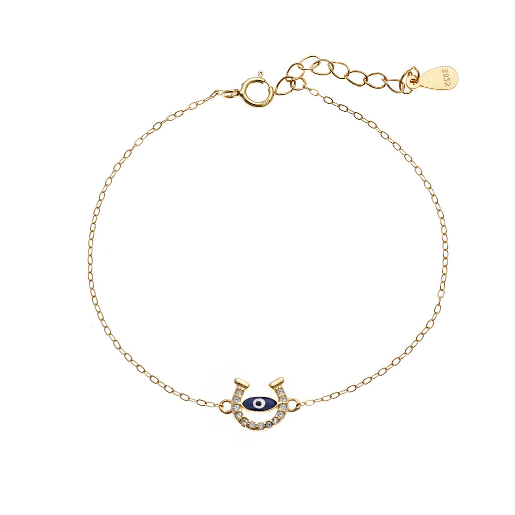 Βραχιόλι Silver 925 Gold Plated, Ματάκι με σμάλτο και πέταλο με ζιργκόν