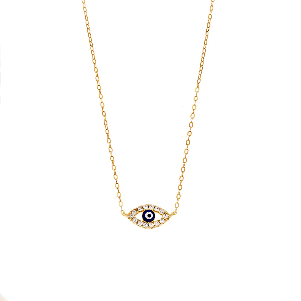 Κολιέ Silver 925 Gold Plated, Ματάκι μπλε με σμάλτο και λευκά ζιργκόν