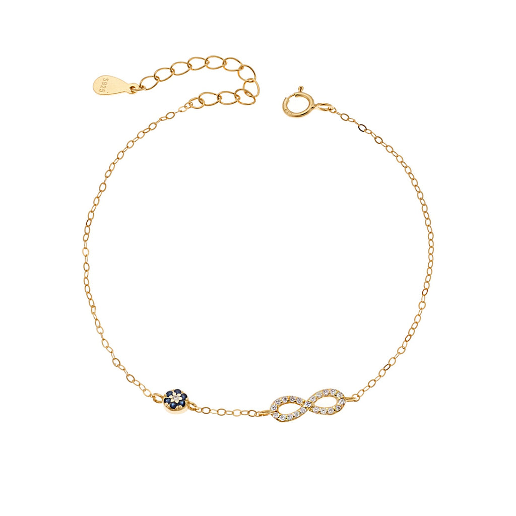 Βραχιόλι Silver 925 Gold Plated, Μάτι-στόχος με άπειρο και λευκά ζιργκόν