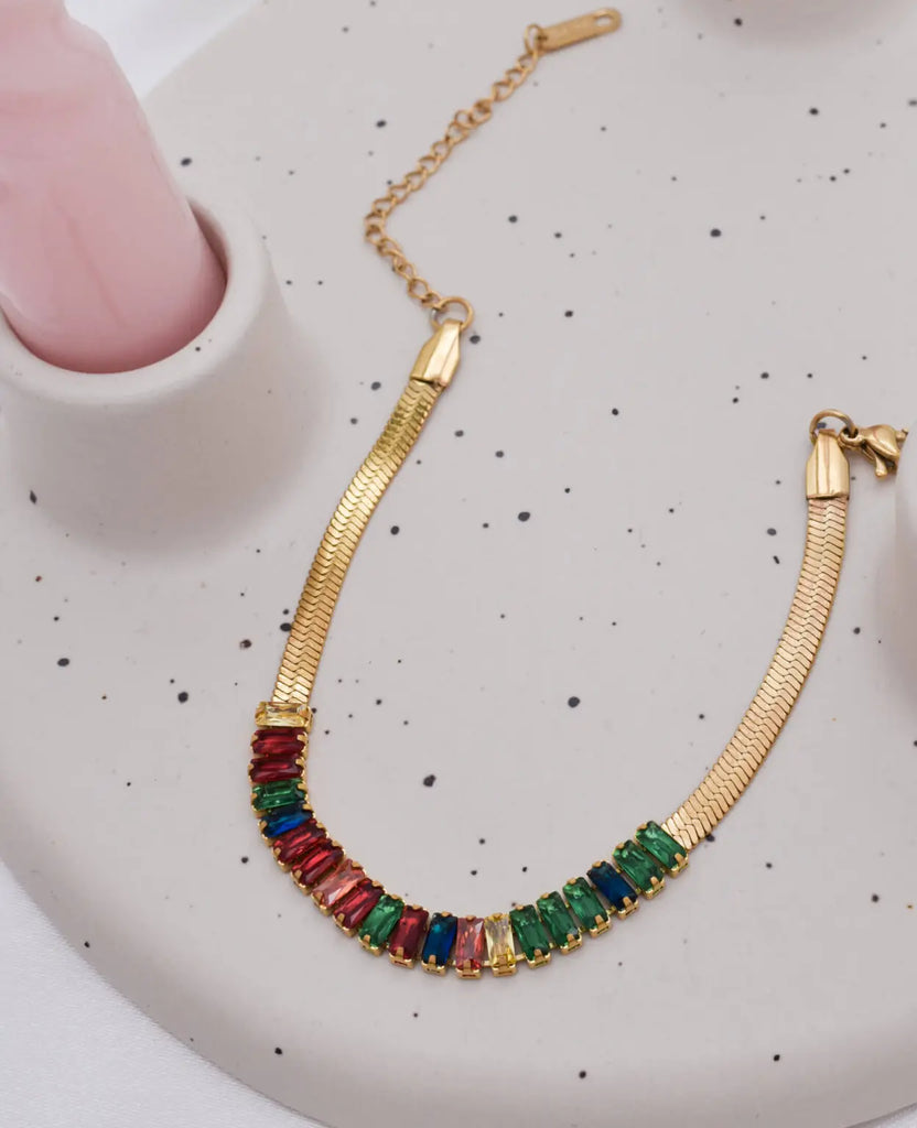 Γυναικείο Βραχιόλι Snake Rainbow Zircon Gold Bracelet