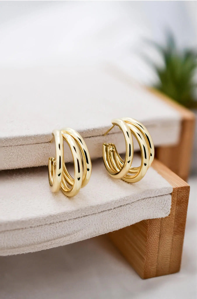 Γυναικεία Σκουλαρίκια Triple Hoops Gold 25mm